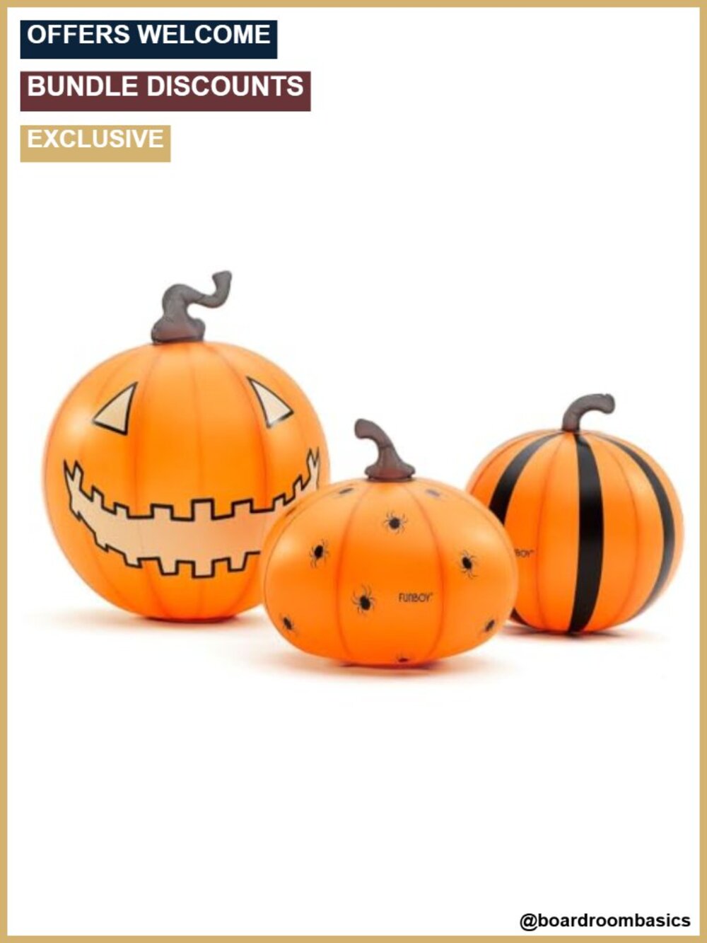 3-Piece Light-Up Inflatable Halloween Pumpkin Set Cordless LED Decor